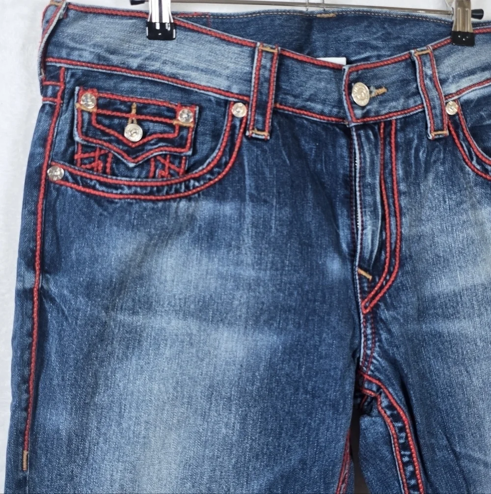 True Religion Ricky Exposed Red Chainstitch Straight Flap Jeans Men's Sz. 36